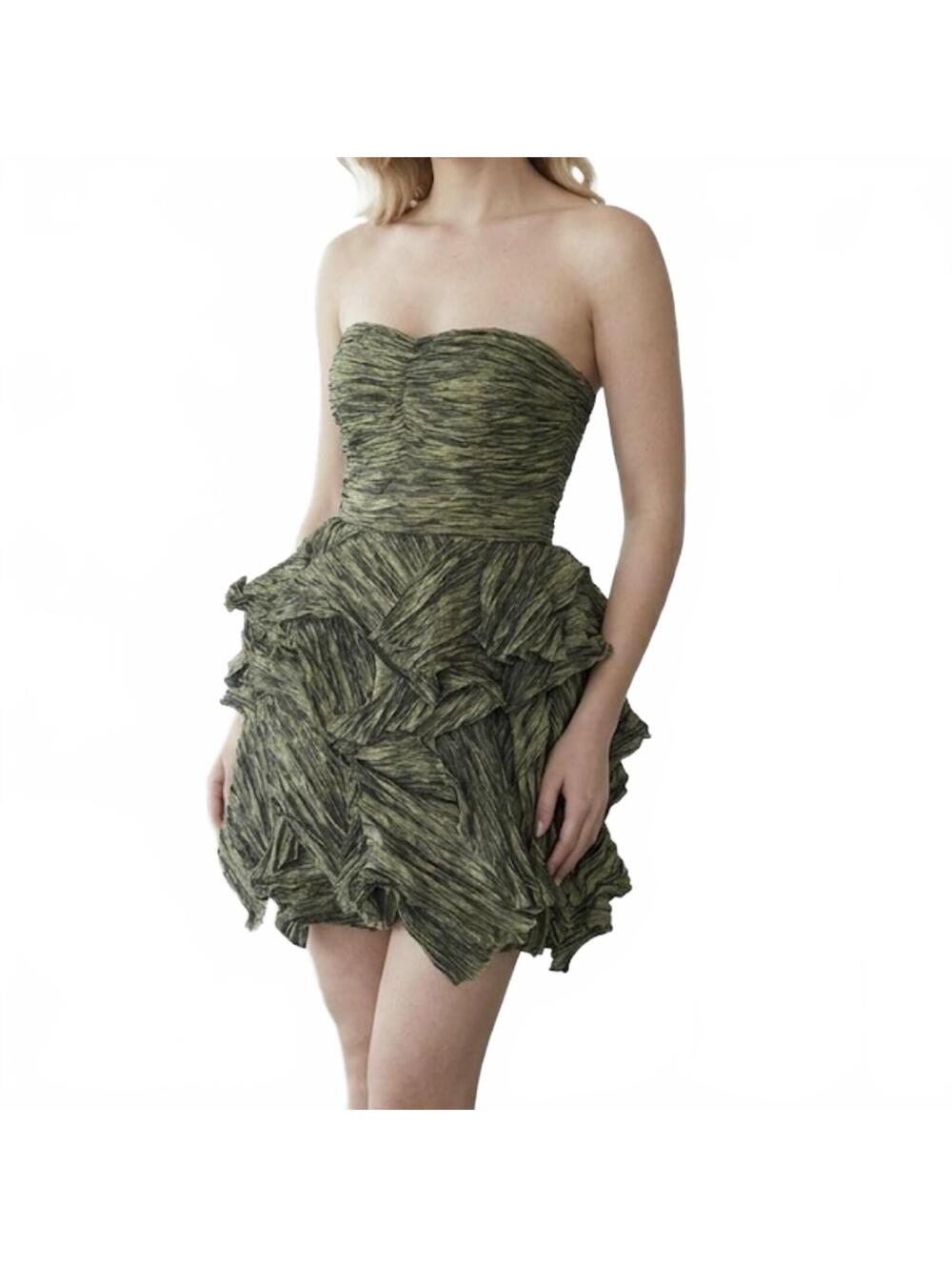 MIGNON Women's Mini Strapless Green Taffeta Fairy Formal Party Dress Size 8